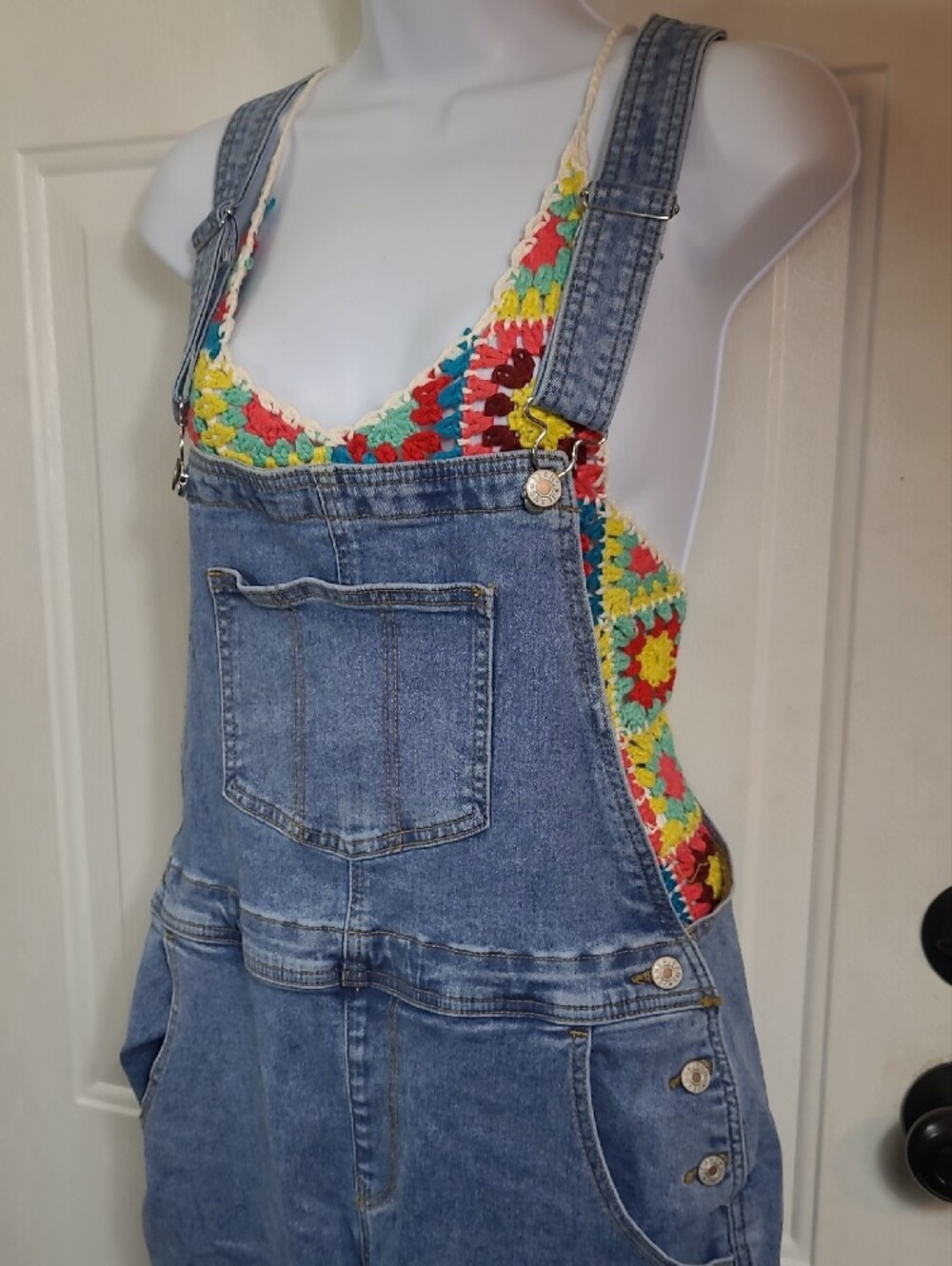 Women's Light Blue Denim Jeans Overalls with Adjustable Straps - Picture 2 of 15